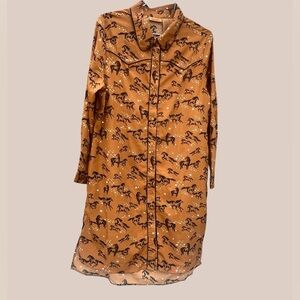 Wrangler Tan Horse Print Long Sleeve Dress